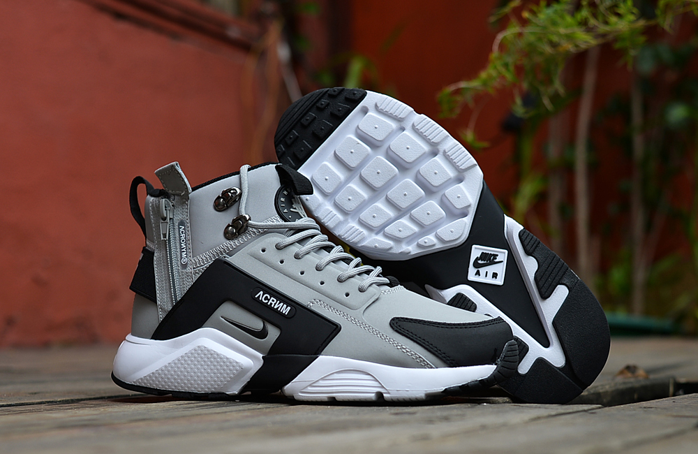 Nike Air Huarache X Acronym City MID Leather Grey Black Shoes - Click Image to Close